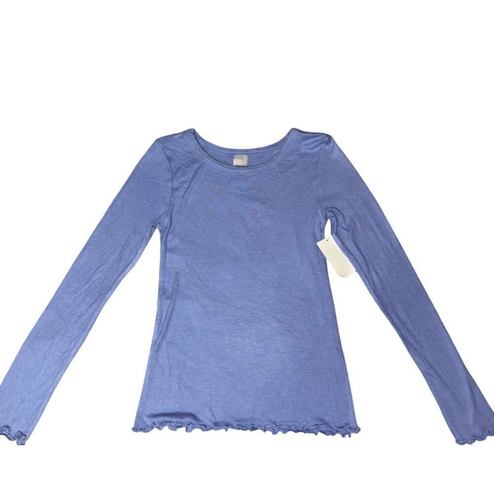 NWT NORDSTROM Lettuce Trim Rib Knit Long Sleeve Top Layer Girls XL 14-16 Blue